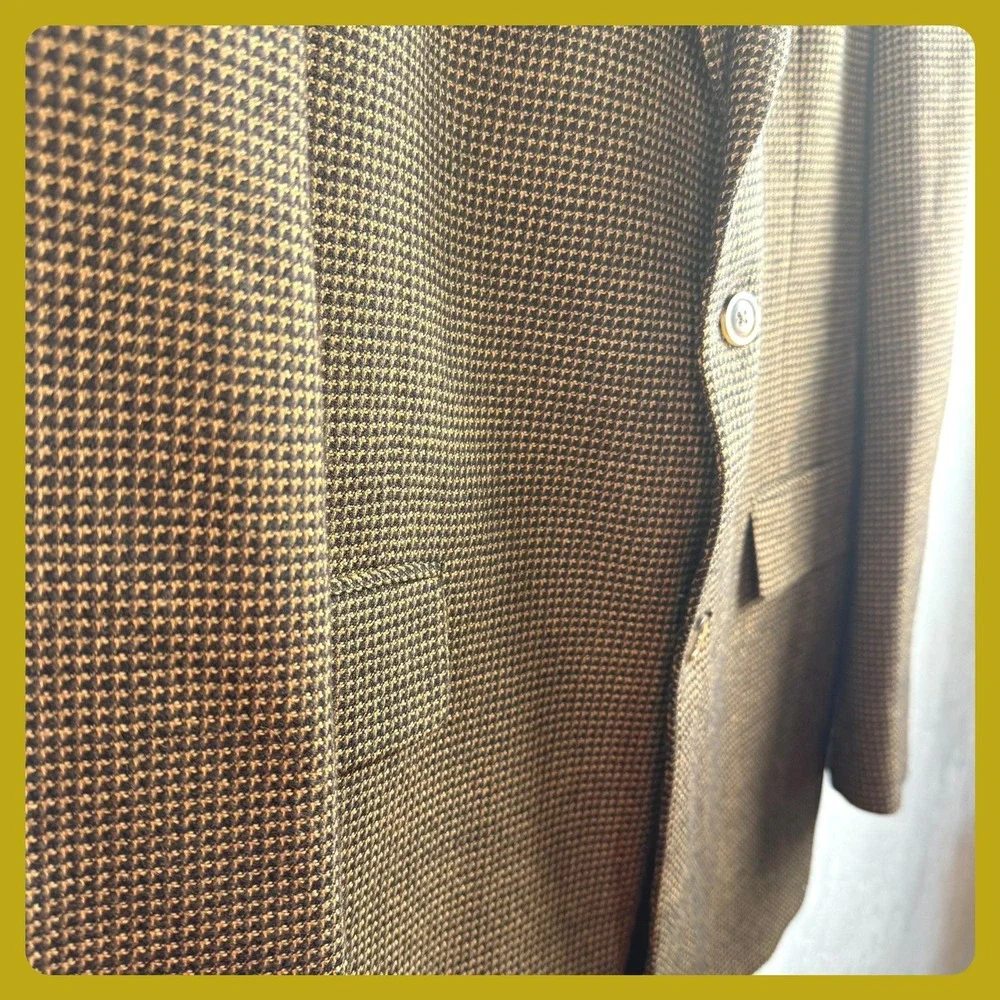 Vintage Hart Schaffner Marx Gold‎ Trumpeter Sport Coat Blazer Green Houndstooth